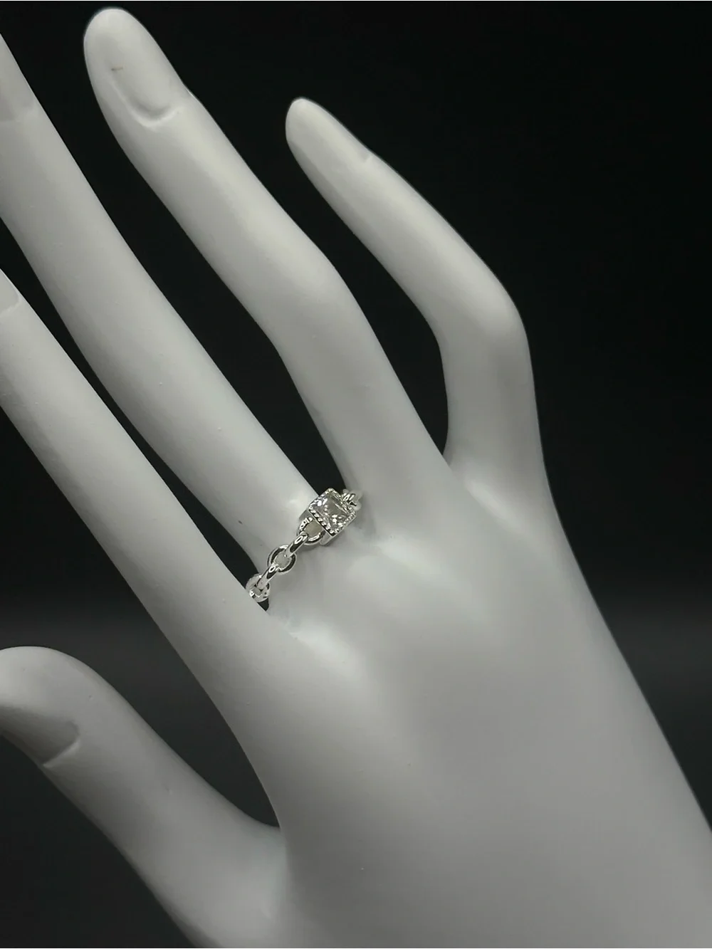 925 Sterling Silver Chain Twist Ring with Square CZ Accent adjustable